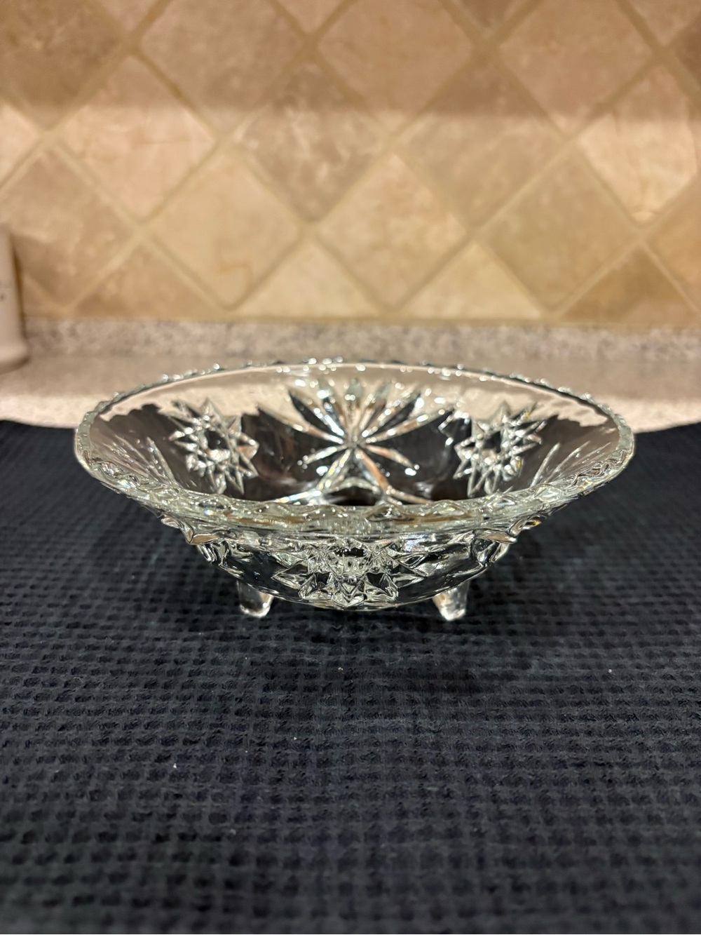 Vintage Anchor Hocking Early American Prescut (EAPC) clear glass 3-footed candy